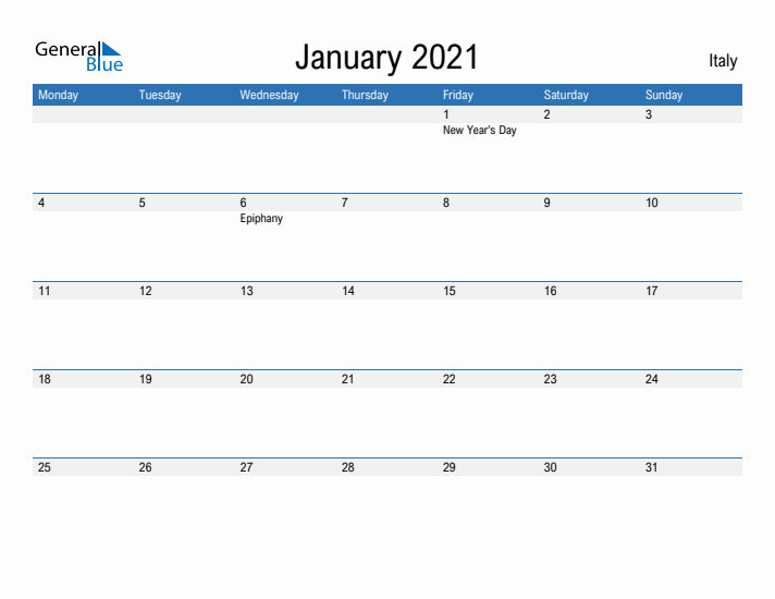 Fillable January 2021 Calendar