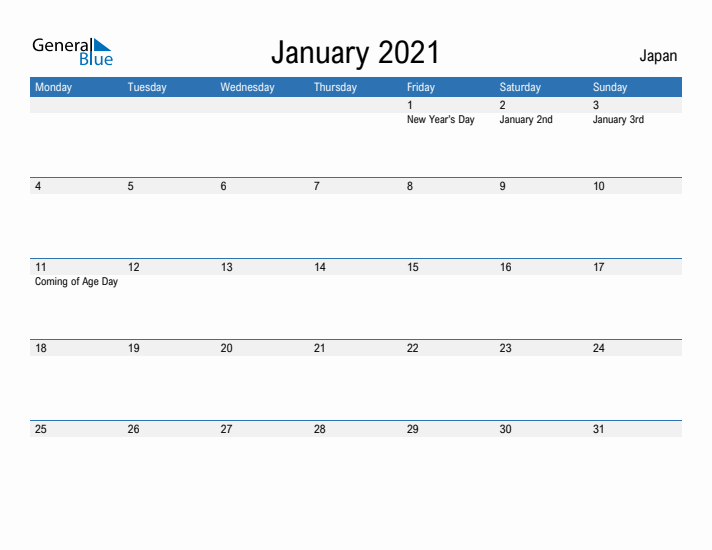 Fillable January 2021 Calendar