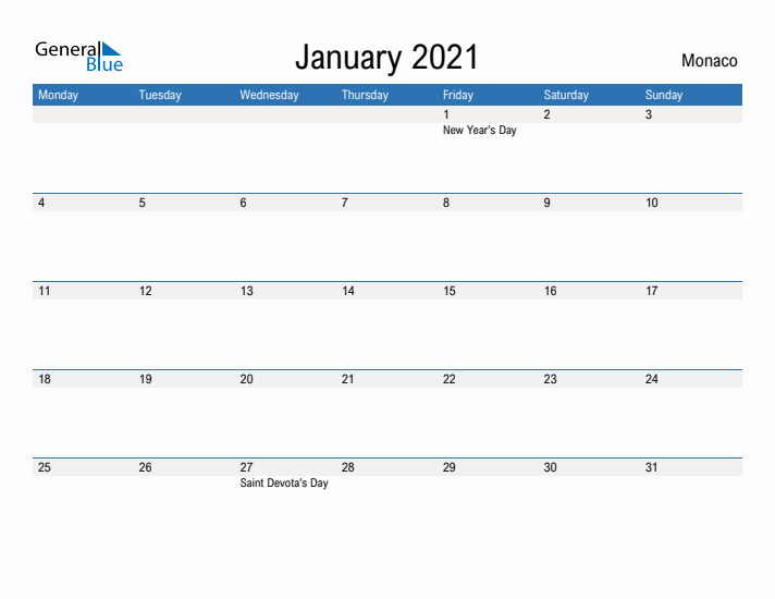 Fillable January 2021 Calendar