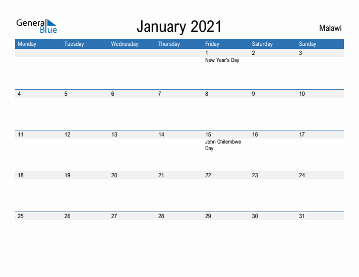 Fillable January 2021 Calendar