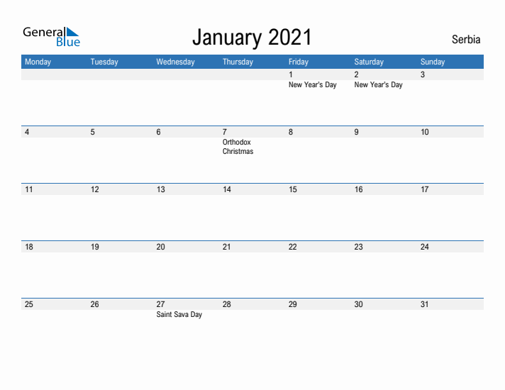 Fillable January 2021 Calendar