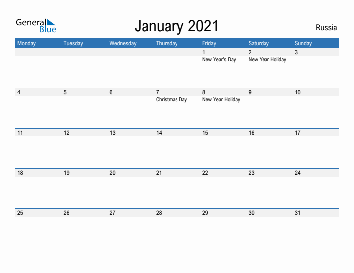 Fillable January 2021 Calendar