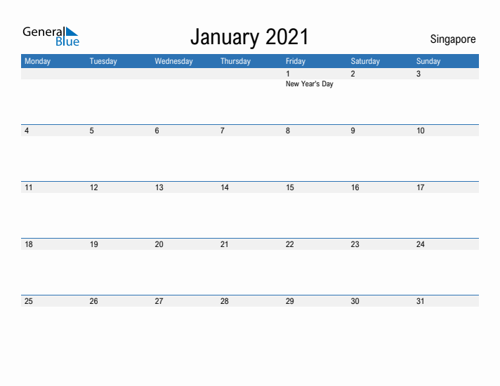 Fillable January 2021 Calendar