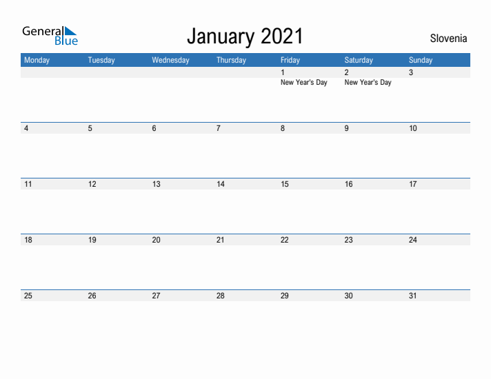 Fillable January 2021 Calendar