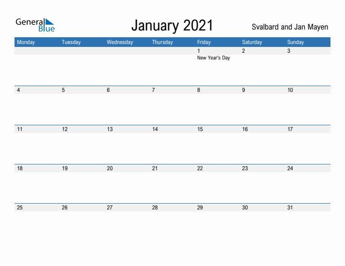 Fillable January 2021 Calendar