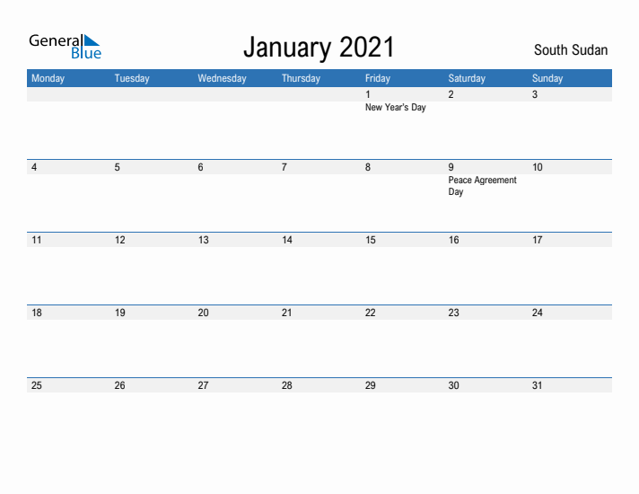 Fillable January 2021 Calendar