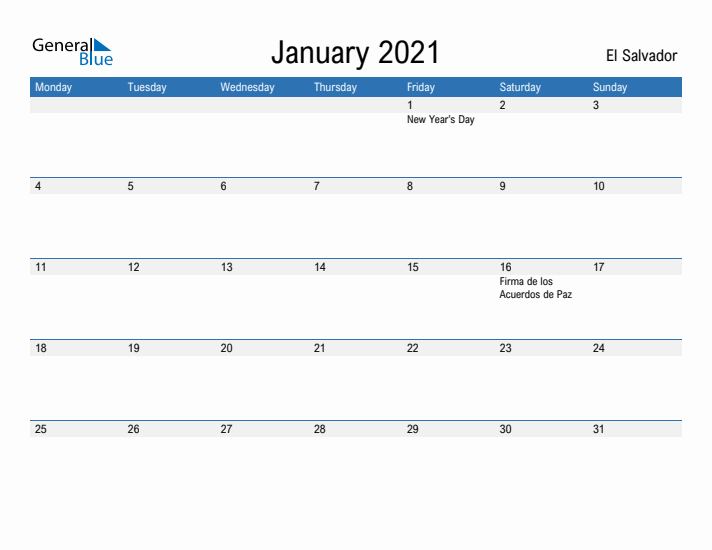 Fillable January 2021 Calendar