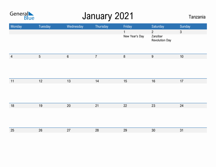 Fillable January 2021 Calendar