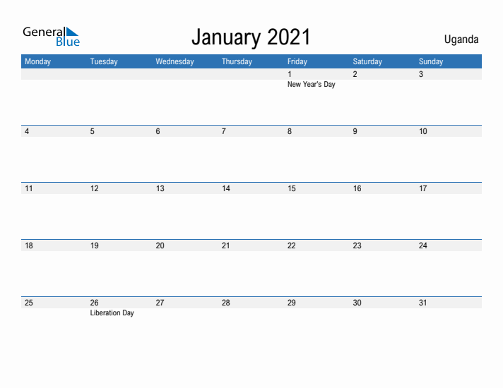 Fillable January 2021 Calendar