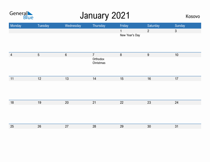 Fillable January 2021 Calendar