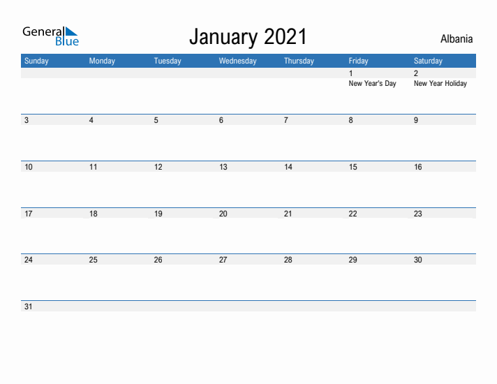 Fillable January 2021 Calendar