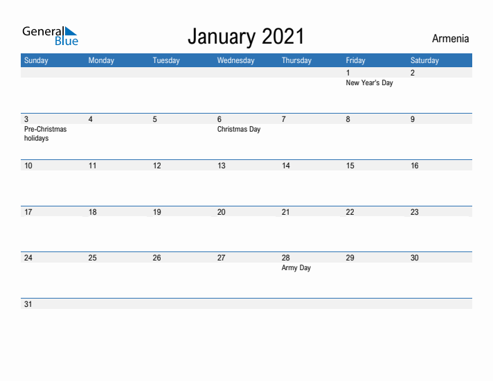 Fillable January 2021 Calendar