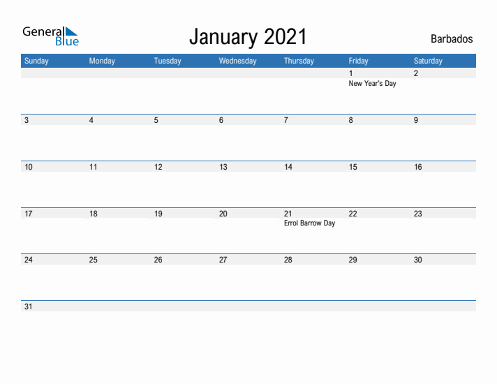 Fillable January 2021 Calendar