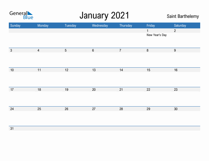 Fillable January 2021 Calendar