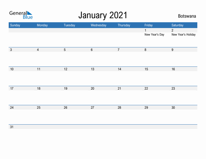 Fillable January 2021 Calendar