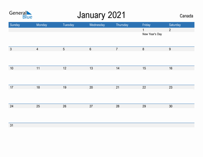 Fillable January 2021 Calendar