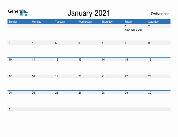 Fillable January 2021 Calendar