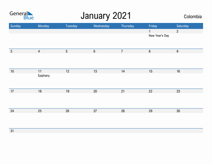 Fillable January 2021 Calendar