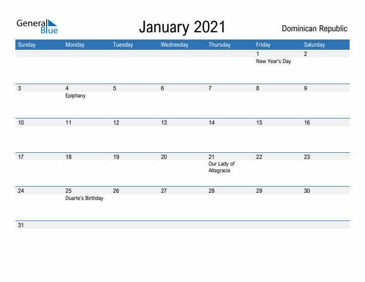 Fillable January 2021 Calendar