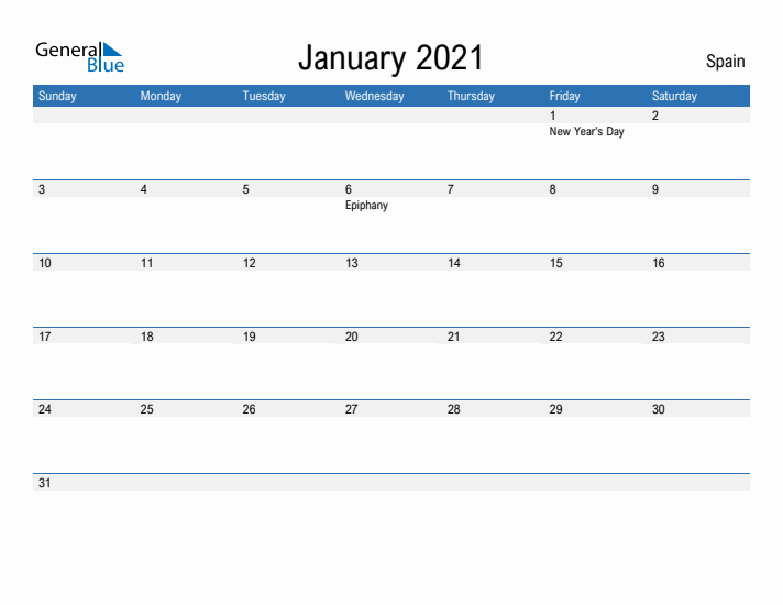 Fillable January 2021 Calendar