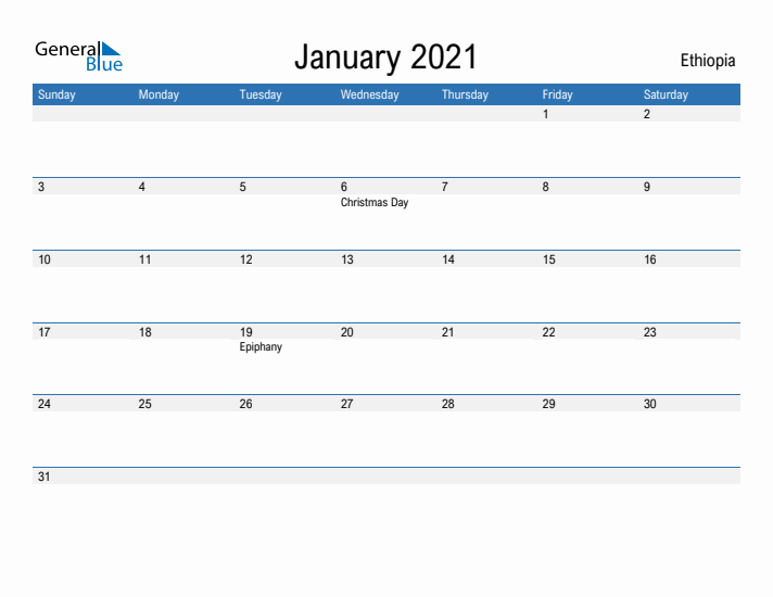 Fillable January 2021 Calendar