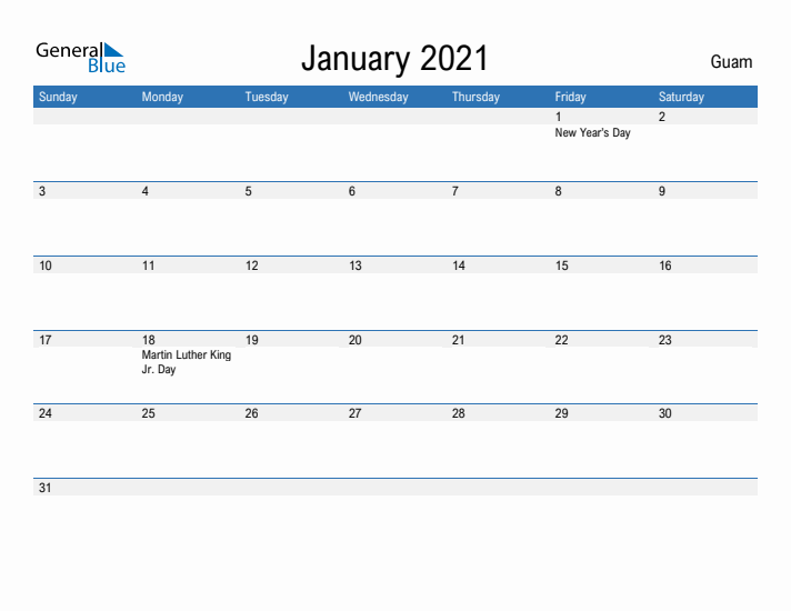 Fillable January 2021 Calendar