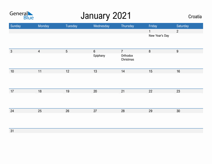 Fillable January 2021 Calendar