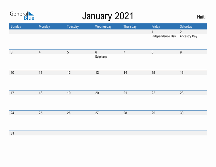 Fillable January 2021 Calendar