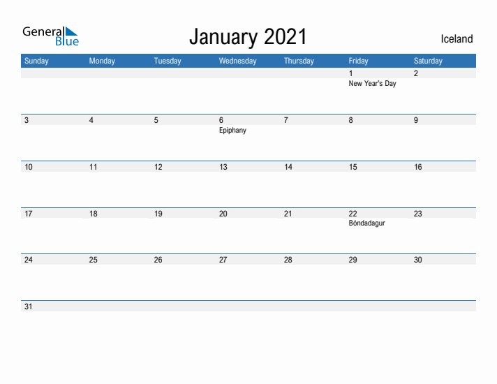 Fillable January 2021 Calendar