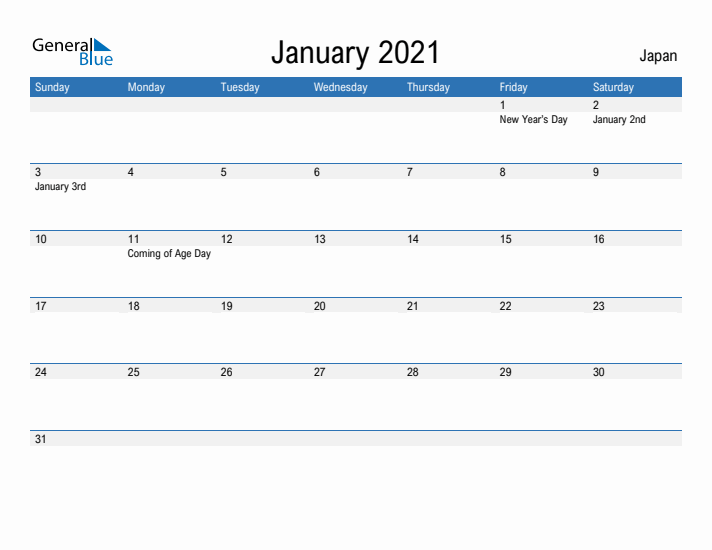 Fillable January 2021 Calendar