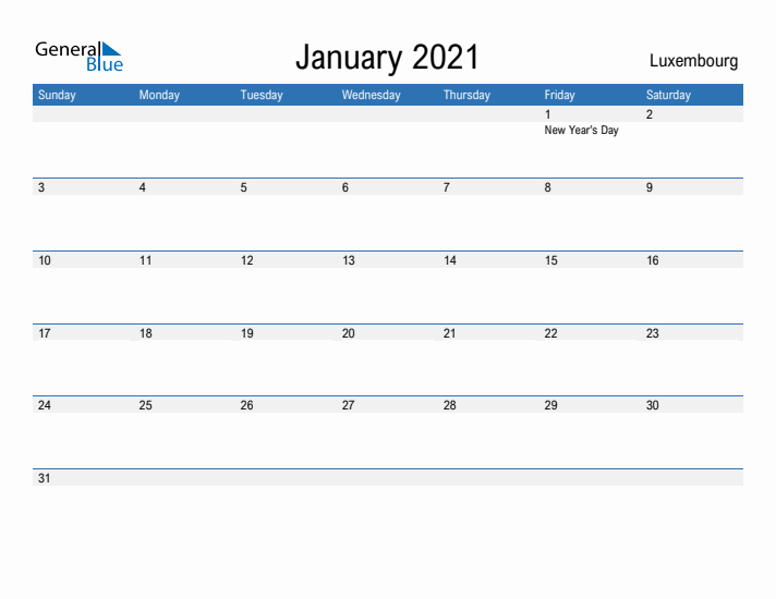 Fillable January 2021 Calendar