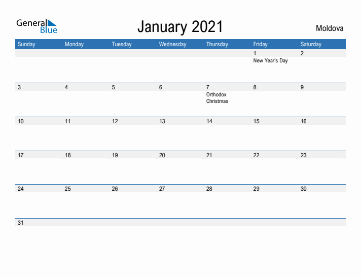 Fillable January 2021 Calendar