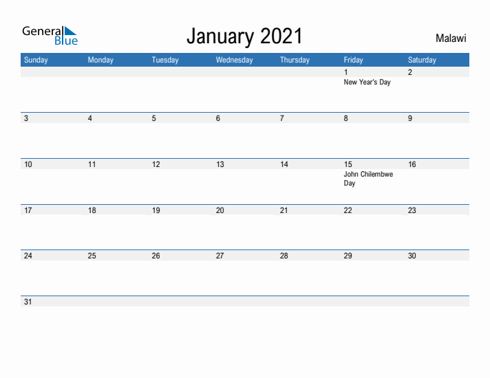 Fillable January 2021 Calendar