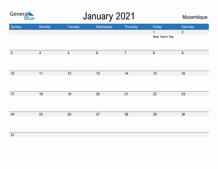 Fillable January 2021 Calendar