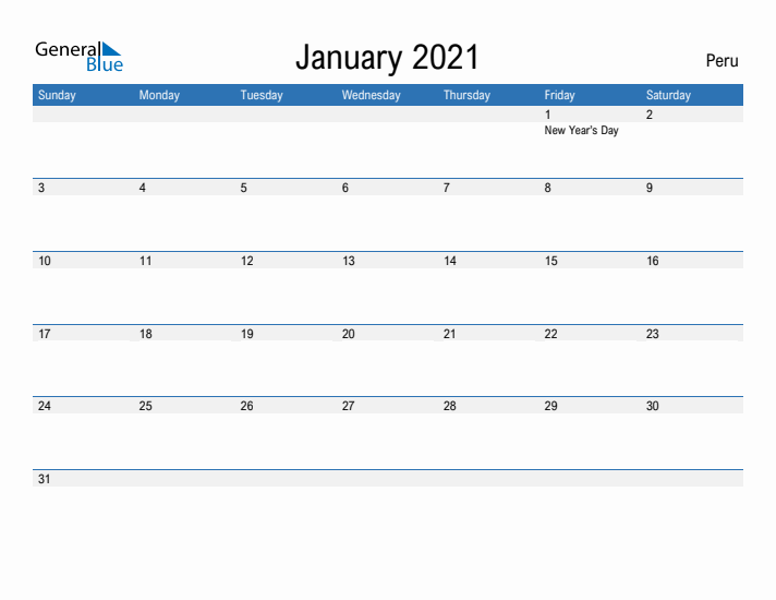 Fillable January 2021 Calendar