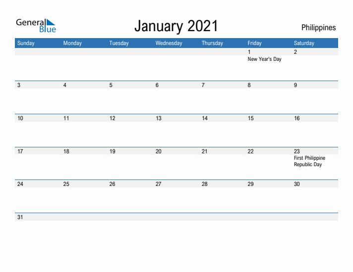 Fillable January 2021 Calendar