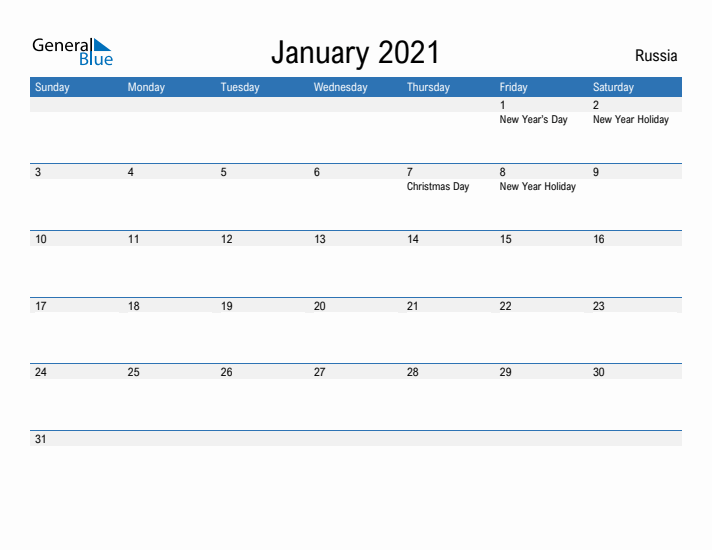 Fillable January 2021 Calendar