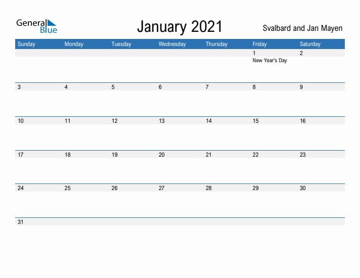 Fillable January 2021 Calendar