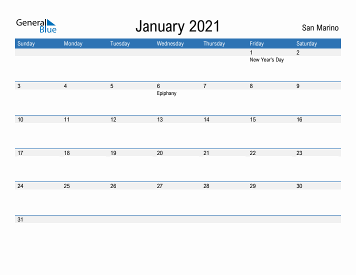 Fillable January 2021 Calendar