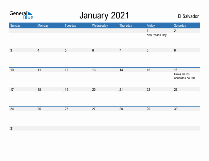 Fillable January 2021 Calendar