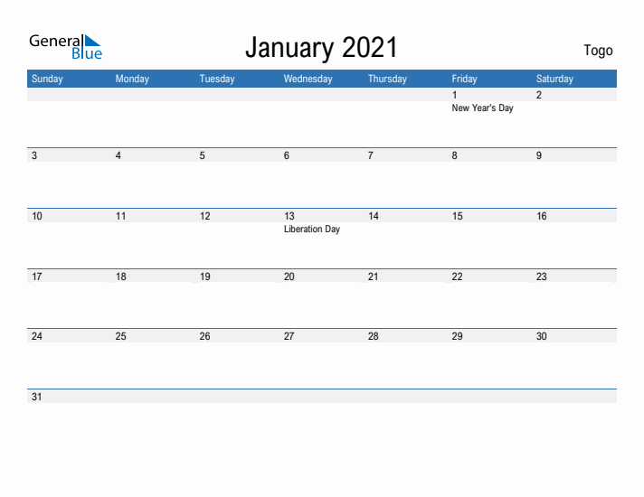 Fillable January 2021 Calendar