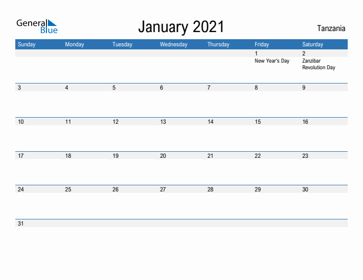 Fillable January 2021 Calendar