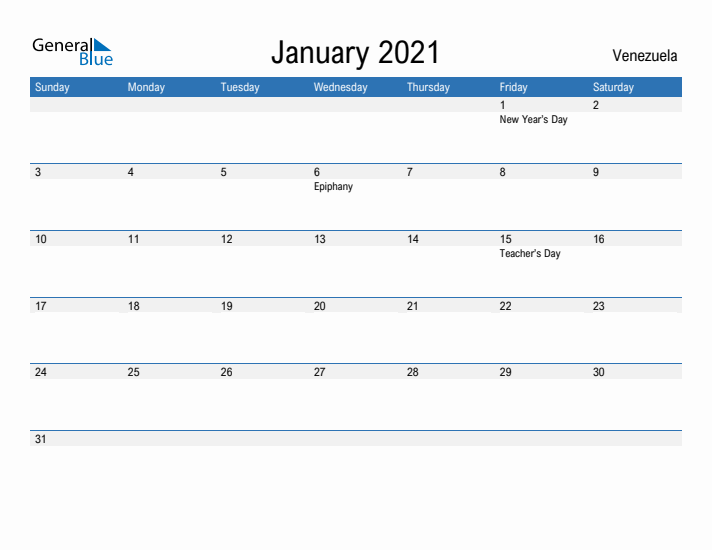 Fillable January 2021 Calendar