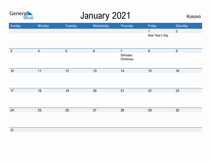 Fillable January 2021 Calendar