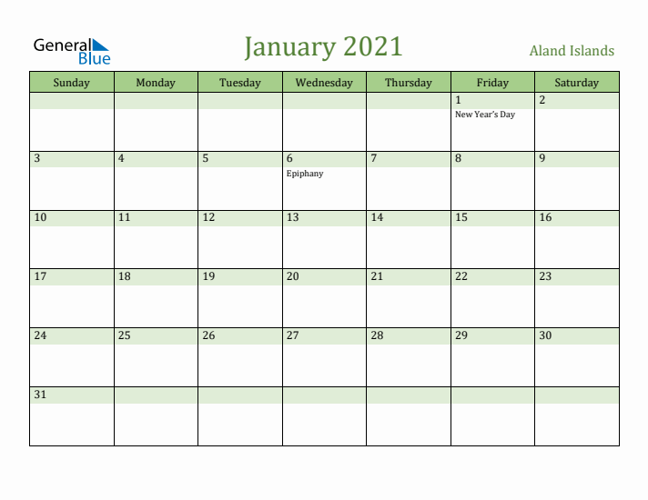 January 2021 Calendar with Aland Islands Holidays