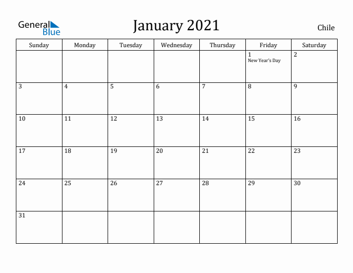 January 2021 Calendar Chile