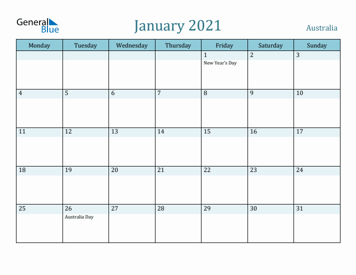 January 2021 Calendar with Holidays