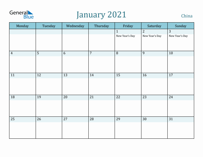 January 2021 Calendar with Holidays