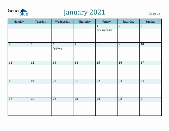 January 2021 Calendar with Holidays