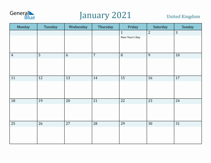 January 2021 Calendar with Holidays